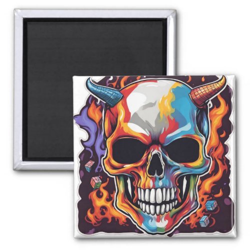 Horned skull  manipulating his puzzle cubes magnet