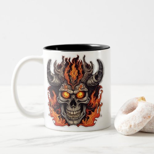 Horned skull  summer Beast Two_Tone Coffee Mug