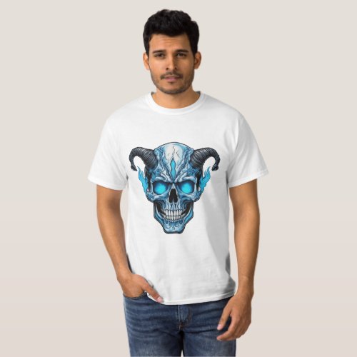 Horned skull with blue fire T_Shirt