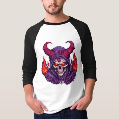 Horned Skull with Purple Burning Hood T_Shirt