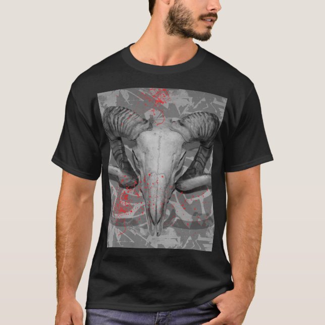 Horned tribal ram skull T-Shirt (Front)