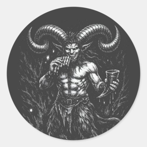 Horned Winter Satyr — by BurnsInHell Classic Round Sticker