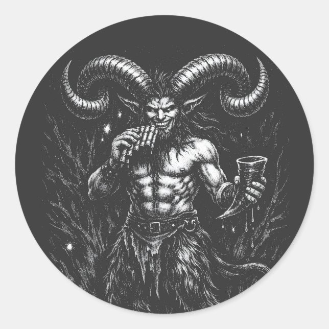 Horned Winter Satyr — by BurnsInHell Classic Round Sticker (Front)