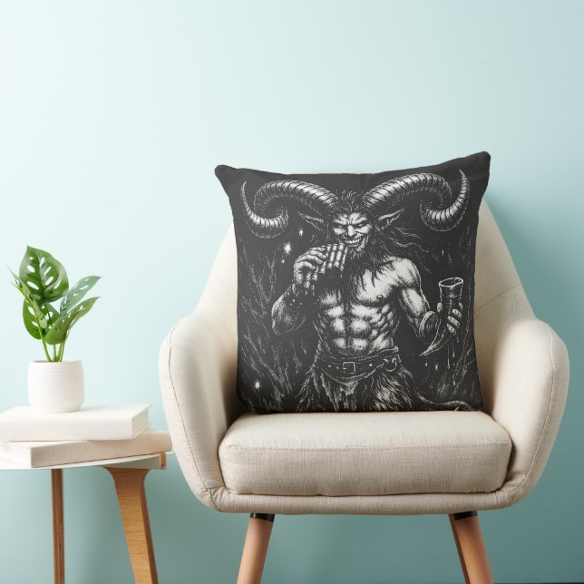Horned Winter Satyr — by BurnsInHell Throw Pillow (Chair)