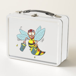 Hornet wasp bee with two buckets of honey metal lunch box
