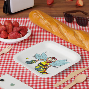 Hornet wasp bee with two buckets of honey paper plates