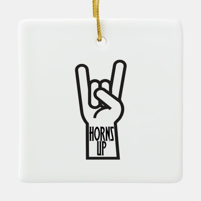 Horns Up Ceramic Ornament (Front)