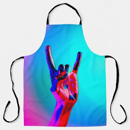 Horns Up Heavy Metal Hand Sign Throwing Hard Rock Apron