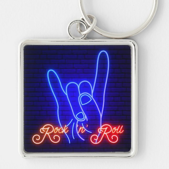 Horns Up Rock 'n Roll Square Keychain (Front)