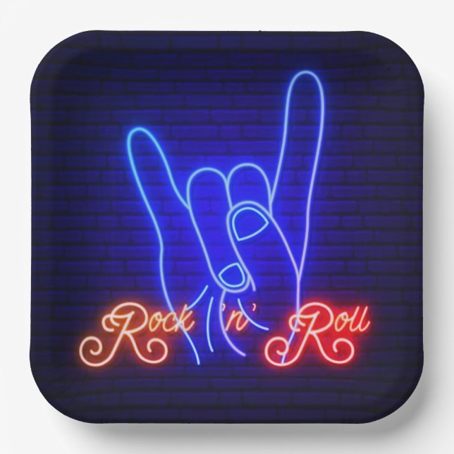 Horns Up Rock 'n Roll Square Paper Plates (Front)