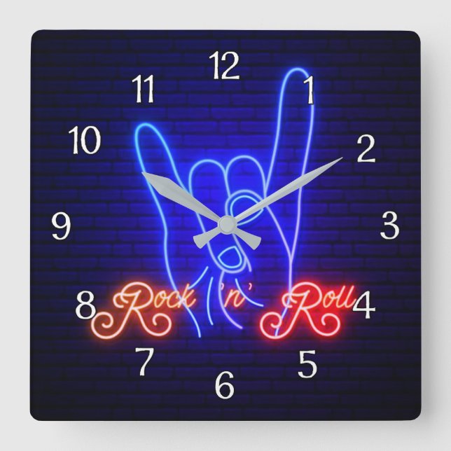 Horns Up Rock 'n Roll Square Wall Clock (Front)