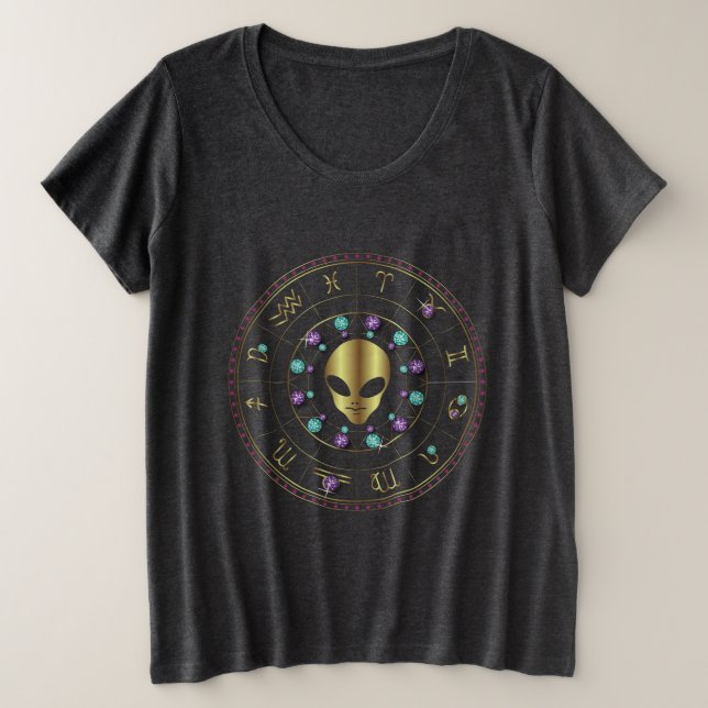 Horoscope Jeweled Design Gold Alien Plus Size T-Shirt (Design Front)