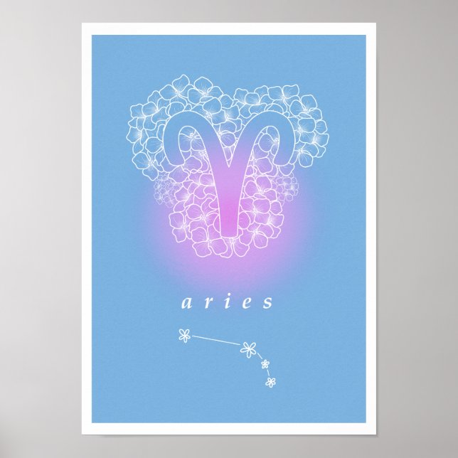 Horoscope poster with birth flowers - Aries (Front)