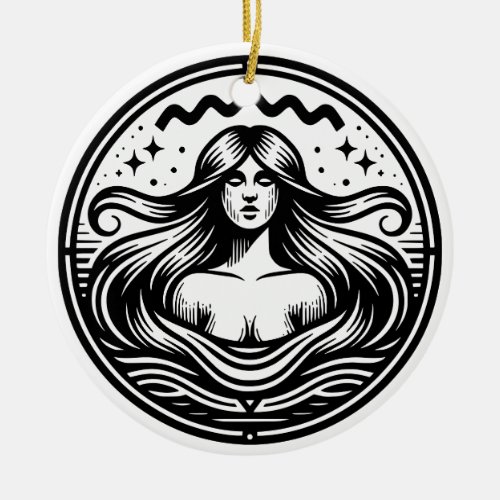 Horoscope Sign Aquarius Symbol and Traits Ceramic Ornament