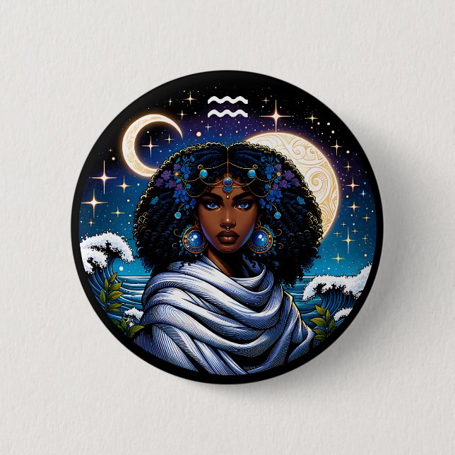 Horoscope Sign Aquarius Symbol Button (Front)