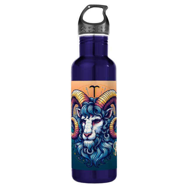 Horoscope Sign Aries Ram Stainless Steel Water Bottle (Front)