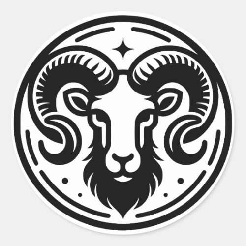 Horoscope Sign Aries Ram Symbol   Classic Round Sticker