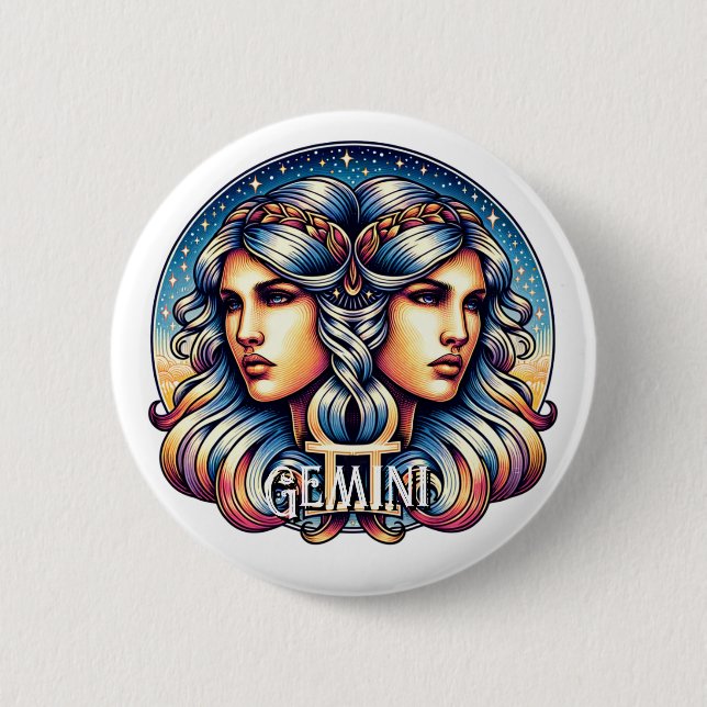 Horoscope Sign Gemini | Twins Astrology Sign Button (Front)