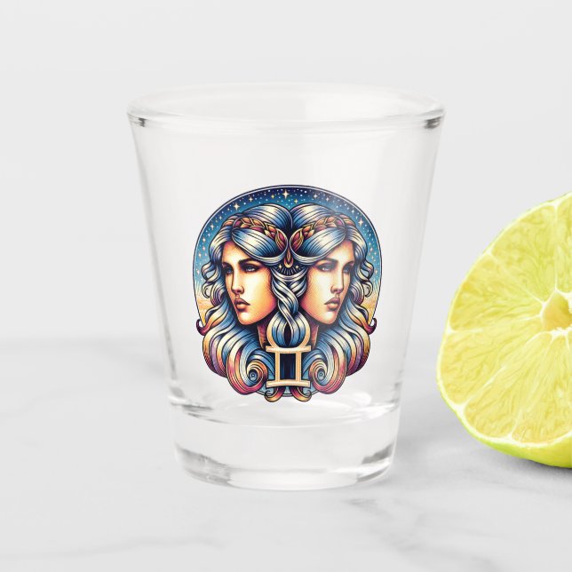 Horoscope Sign Gemini | Twins Astrology Sign Shot Glass (Front)