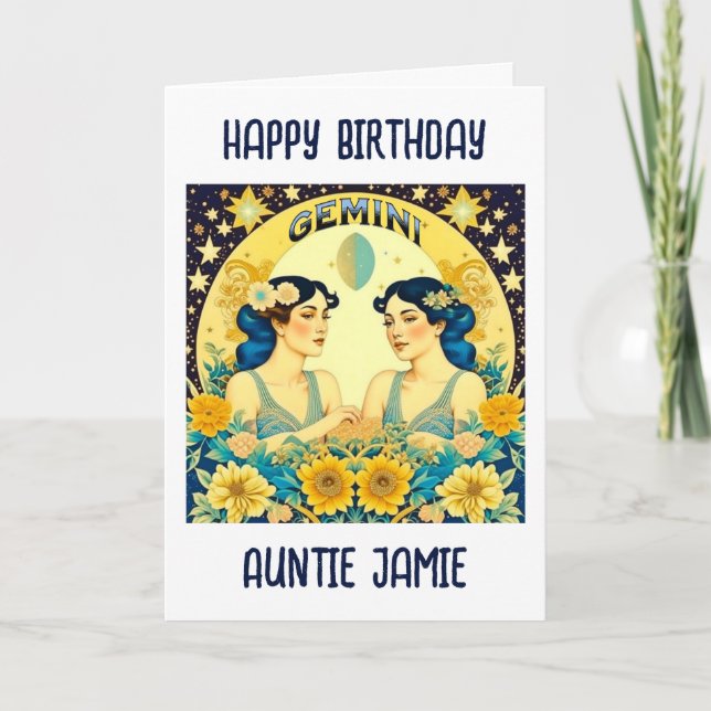Horoscope Sign Gemini Twins Celestial Birthday Card (Front)