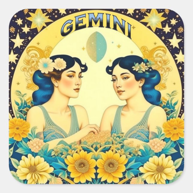 Horoscope Sign Gemini Twins Celestial Square Sticker (Front)