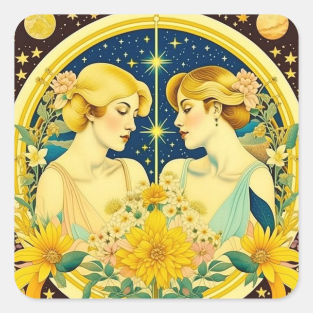 Horoscope Sign Gemini Twins Ethereal Art Square Sticker (Front)