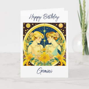 Horoscope Sign Gemini Twins Personalized Birthday Card