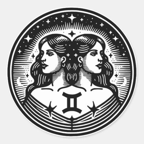 Horoscope Sign Gemini Twins Symbol  Classic Round Sticker