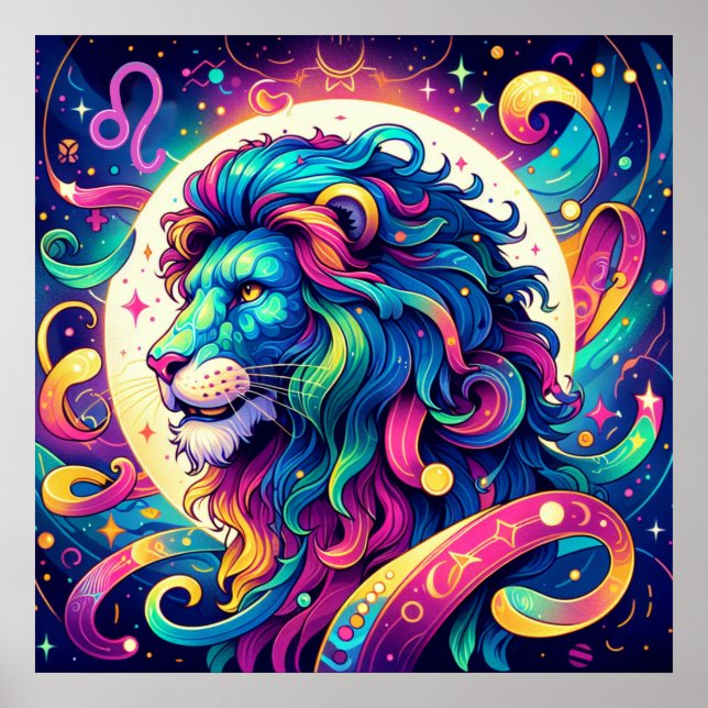 Horoscope sign Leo | Colorful Lion Art (Front)