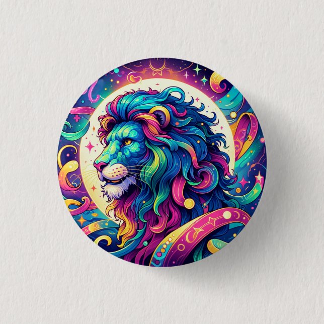 Horoscope sign Leo | Colorful Lion Art Button (Front)