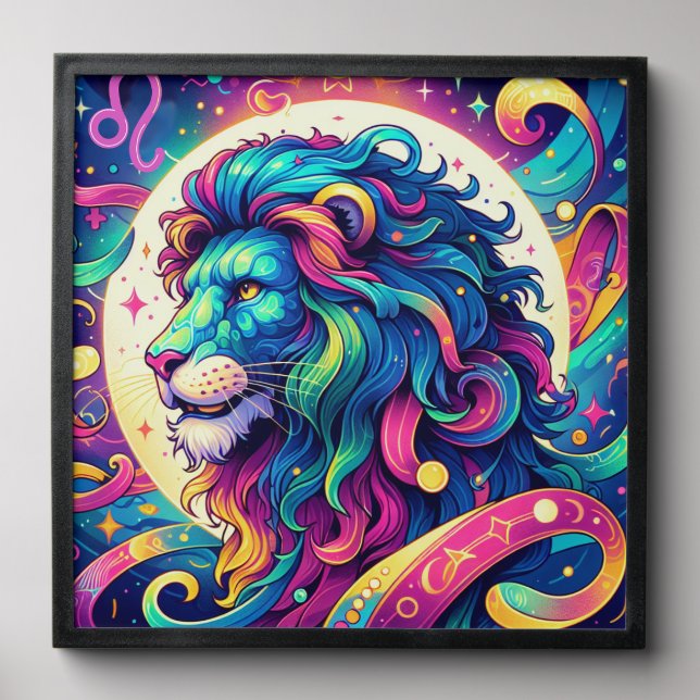 Horoscope sign Leo | Colorful Lion Art Peel And Stick Photo Tile (Front Set)