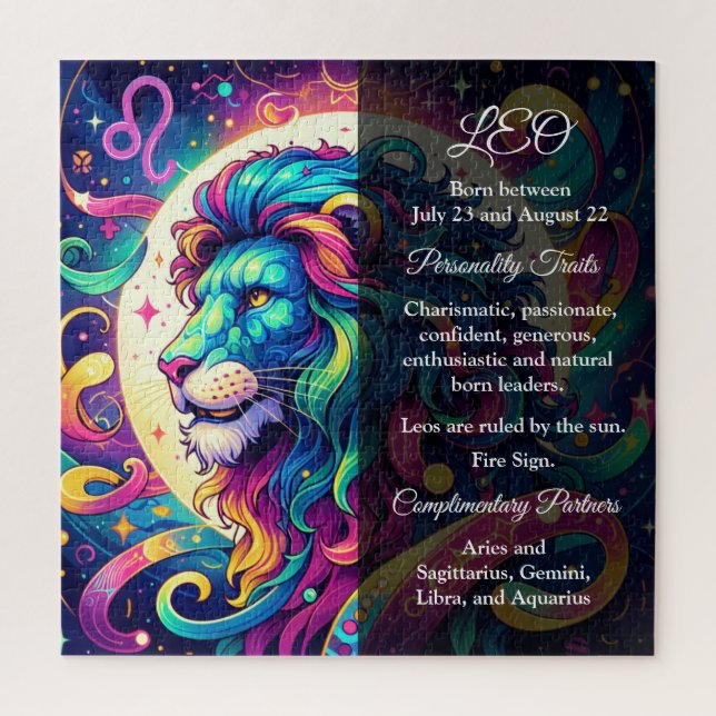 Horoscope sign Leo info | Colorful Lion Art Jigsaw Puzzle (Vertical)