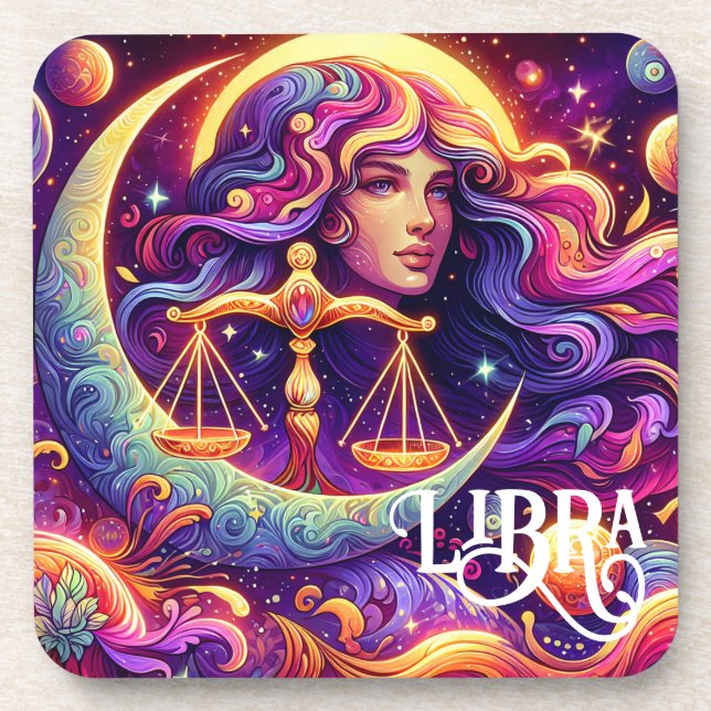 Horoscope Sign Libra Zodiac Ethereal Mystical Art Beverage Coaster (Front)