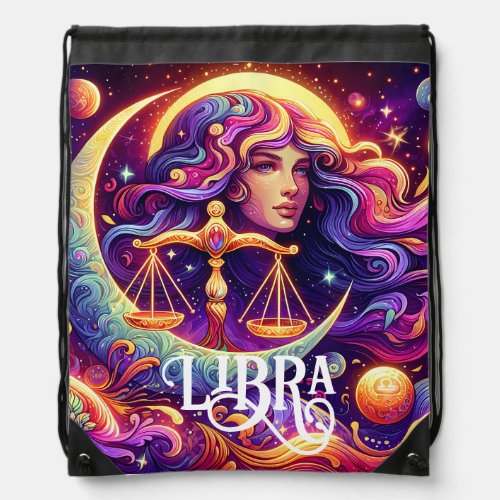 Horoscope Sign Libra Zodiac Ethereal Mystical Art Drawstring Bag