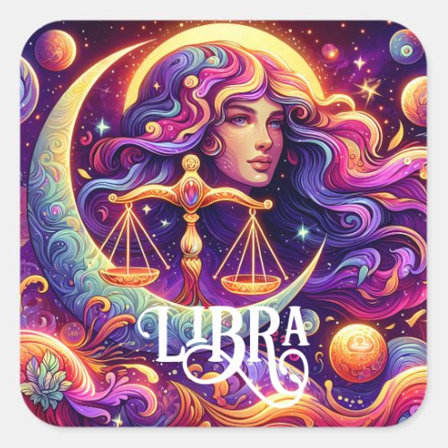 Horoscope Sign Libra Zodiac Ethereal Mystical Art Square Sticker