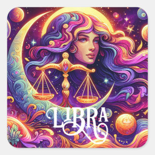 Horoscope Sign Libra Zodiac Ethereal Mystical Art Square Sticker