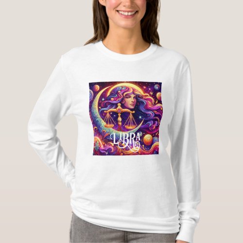 Horoscope Sign Libra Zodiac Ethereal Mystical Art T_Shirt