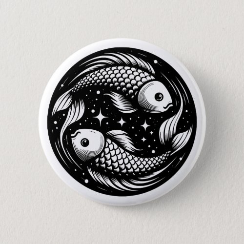 Horoscope Sign Pisces Fish Carp Swimming Symbol Button