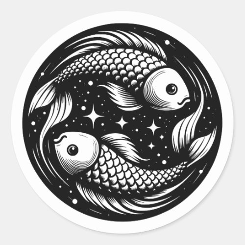 Horoscope Sign Pisces Fish Carp Swimming Symbol Classic Round Sticker