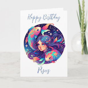 Horoscope Sign Pisces Happy Birthday Card