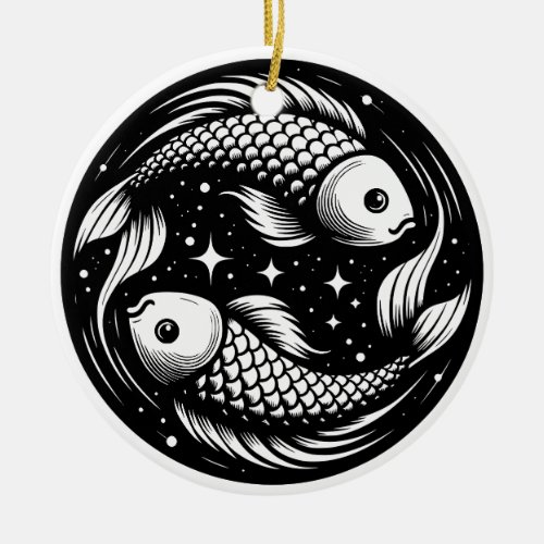 Horoscope Sign Pisces Symbol and Traits Ceramic Ornament