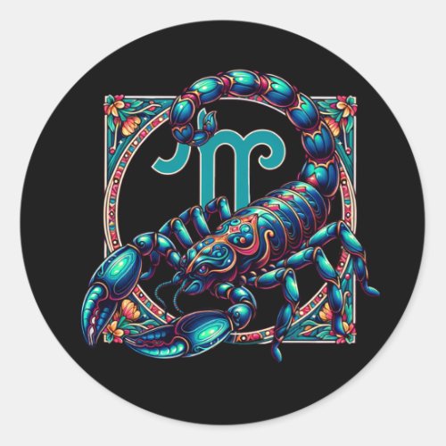 Horoscope Sign Scorpio  Blue Scorpion Classic Round Sticker