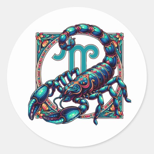 Horoscope Sign Scorpio  Blue Scorpion Classic Round Sticker