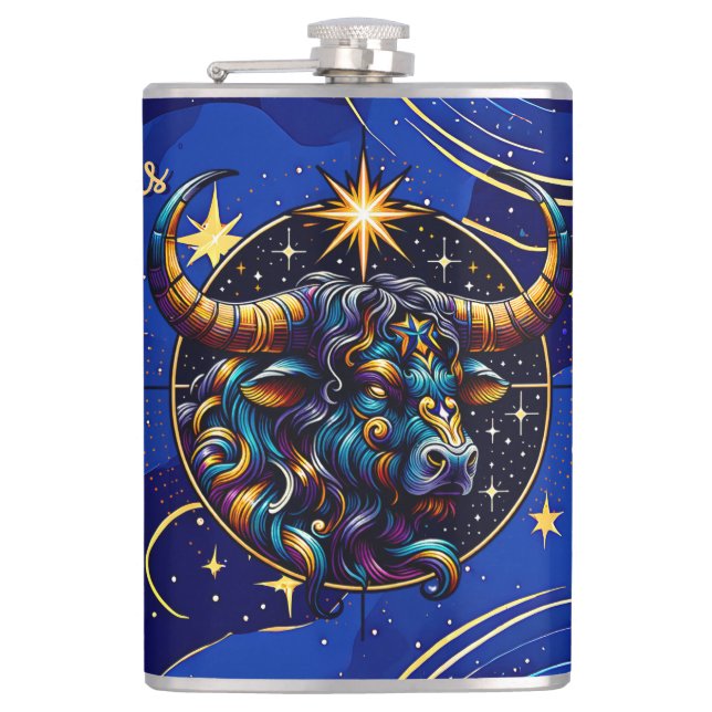 Horoscope Sign Taurus Zodiac Astrology Flask (Front)