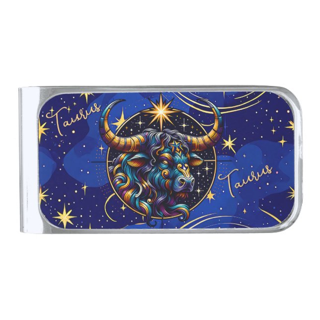 Horoscope Sign Taurus Zodiac Astrology Silver Finish Money Clip (Front)