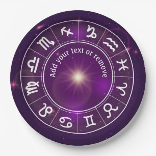 Horoscope wheel, astrology, 12 signs of zodiac, paper plates