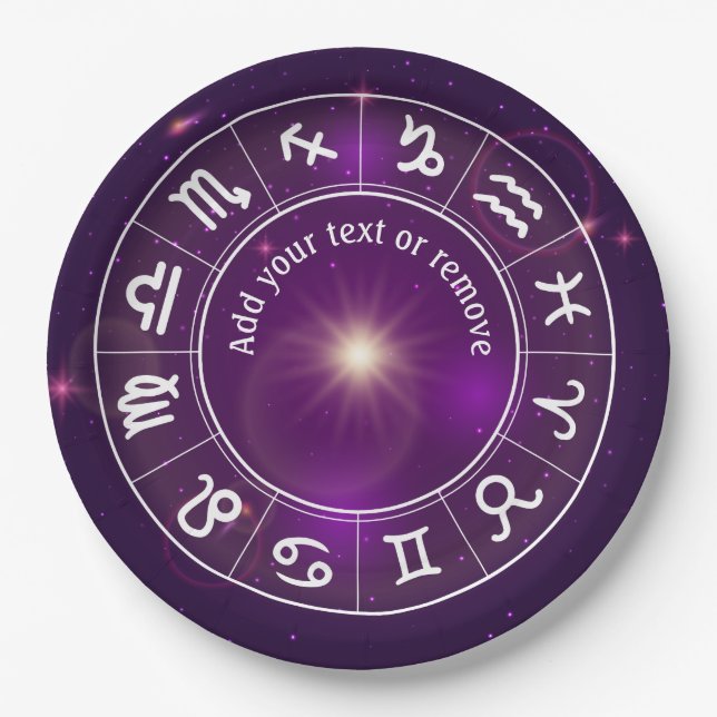 Horoscope wheel, astrology, 12 signs of zodiac, paper plates (Front)