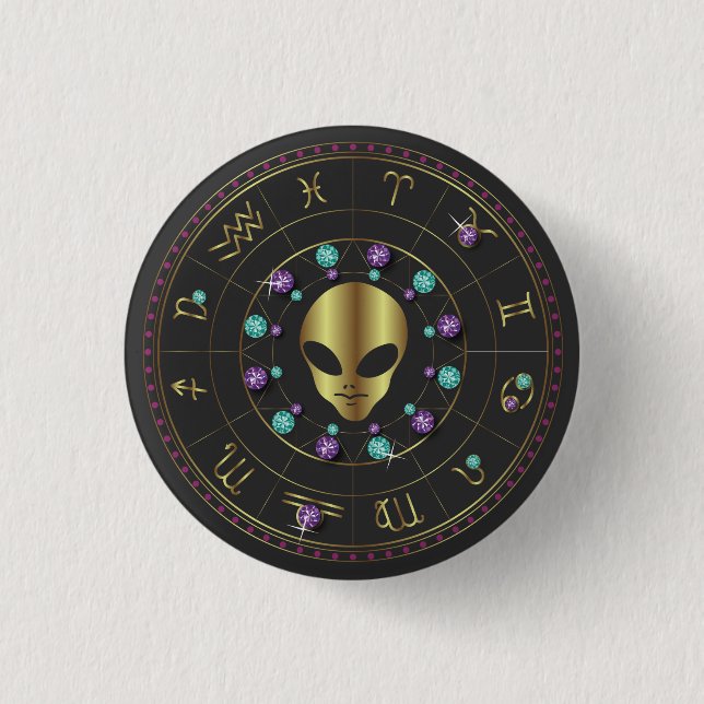 Horoscope Zodiac Alien Button (Front)