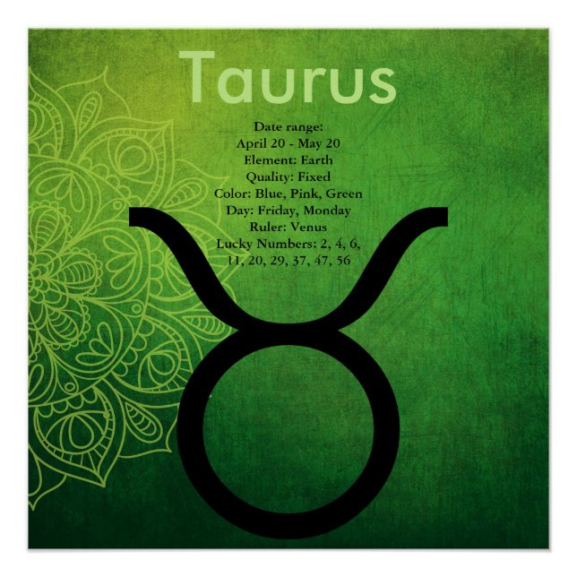 Horoscope Zodiac Astrology Sign Taurus Poster (Front)
