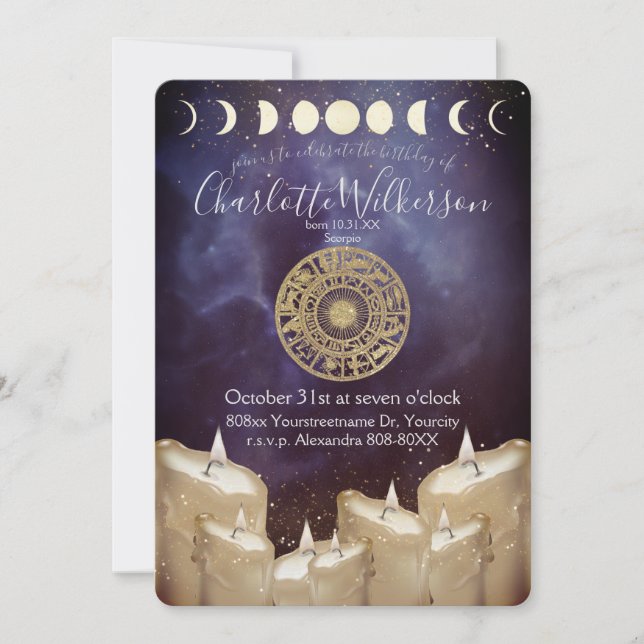 Horoscope Zodiac Sign Mystical Birthday Invitation (Front)